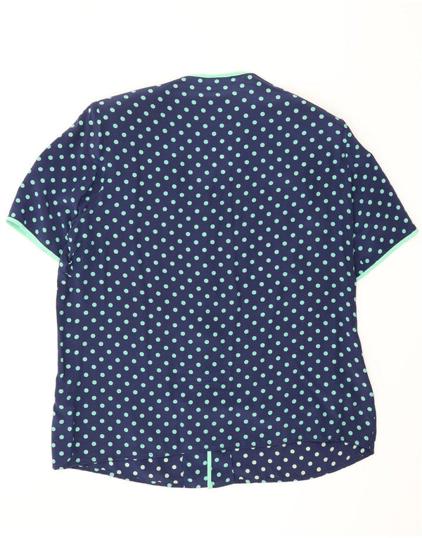 Nixmar Damen Kurzarm-Hemdbluse UK 19 XL Marineblau gepunktete Seide