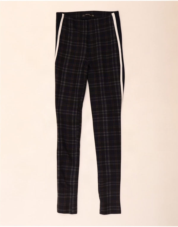 Zara Damen Leggings UK 4 XS Schwarz kariertes Polyester