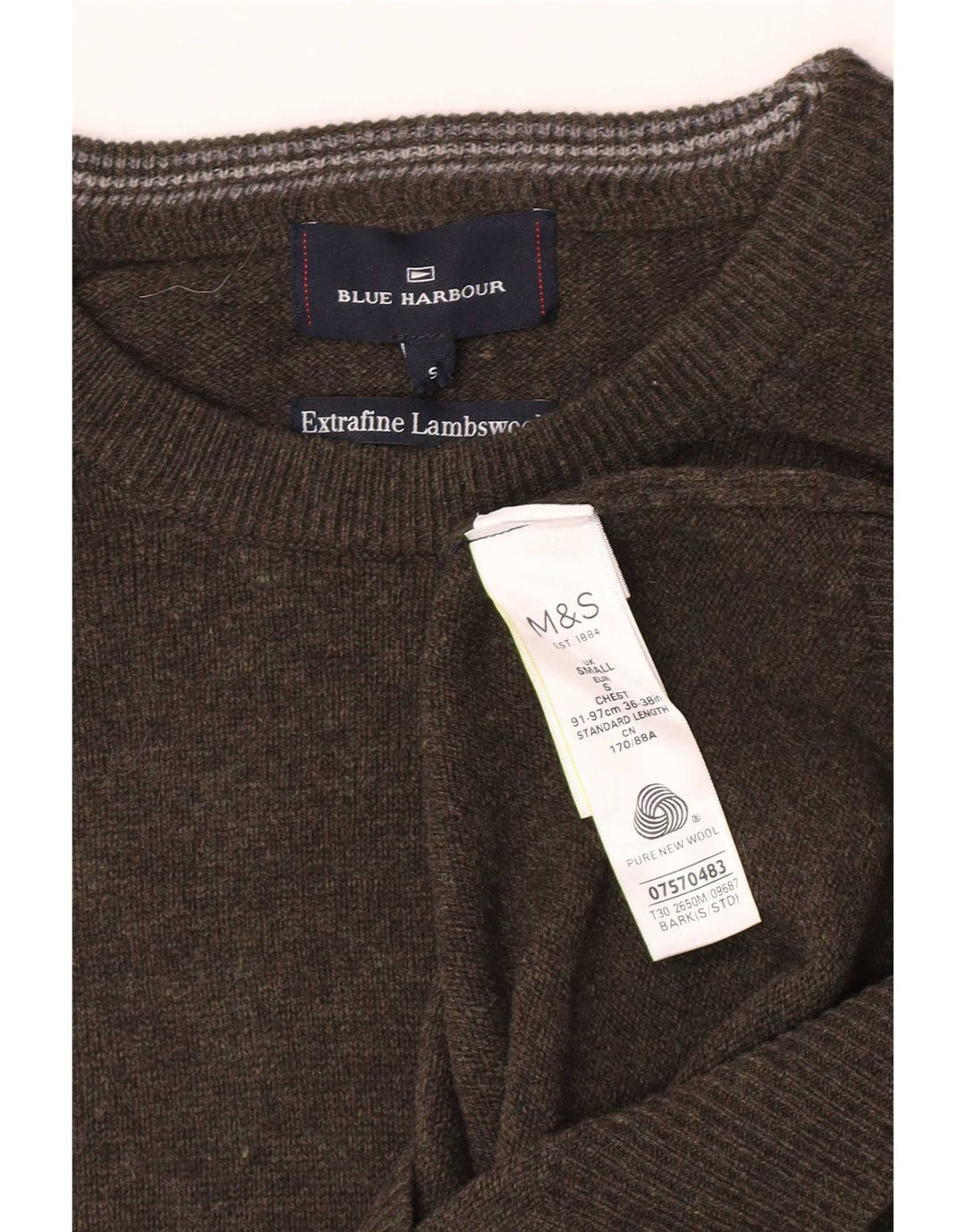 Marks & Spencer Herren-Pullover mit Rundhalsausschnitt, klein, grün gefleckte Lammwolle