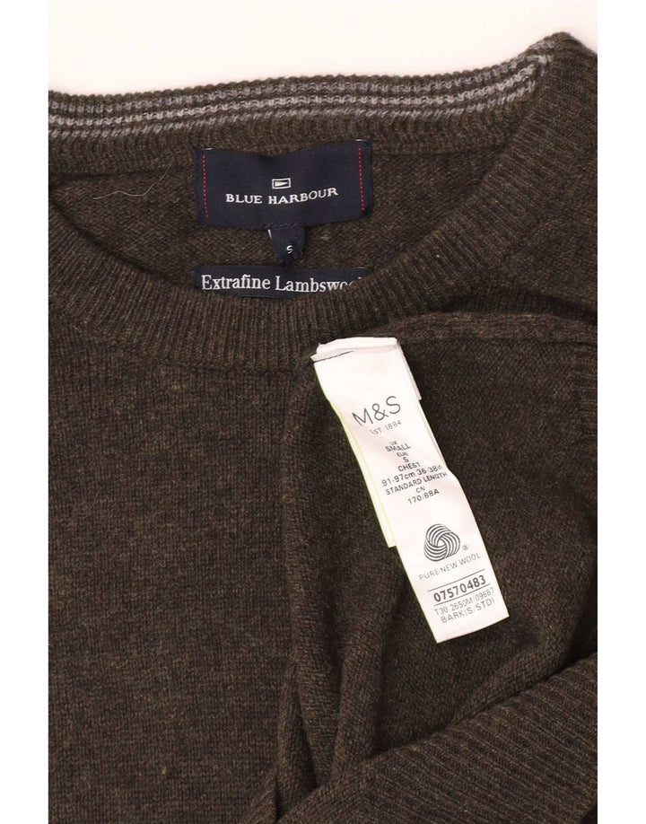 Marks & Spencer Herren-Pullover mit Rundhalsausschnitt, klein, grün gefleckte Lammwolle