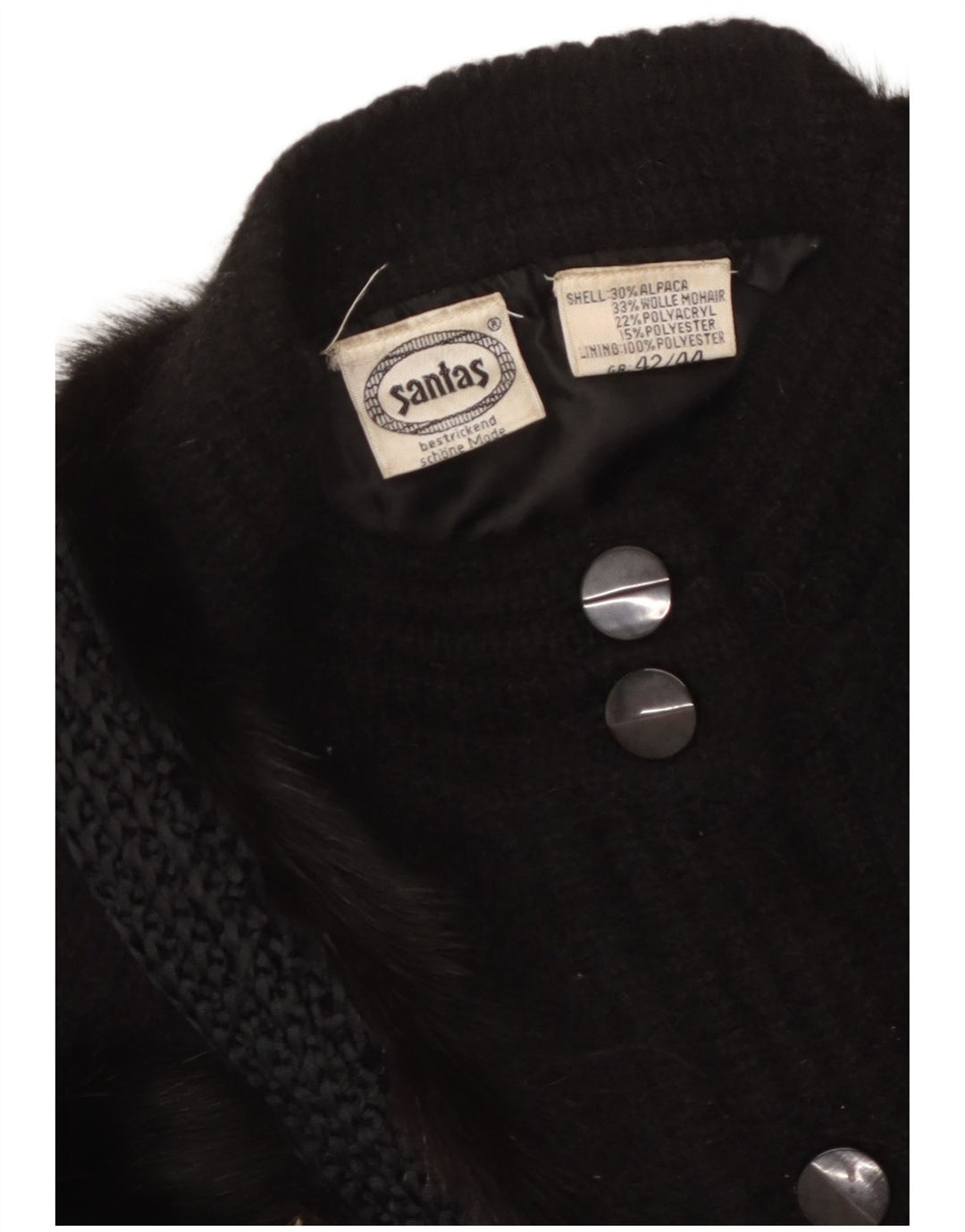 VINTAGE Damen Strickjacke mit abstraktem Muster EU 42/44 Groß Schwarz