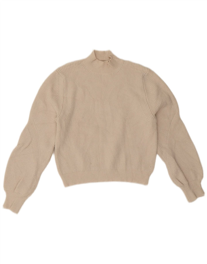 Zara Damen Crop Rollkragenpullover Pullover UK 14 Mittelweiße Viskose