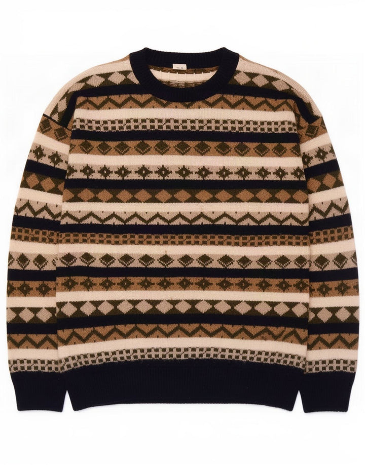 Vintage Herren-Pullover mit U-Boot-Ausschnitt, mittelgroß, mehrfarbig, geometrisch