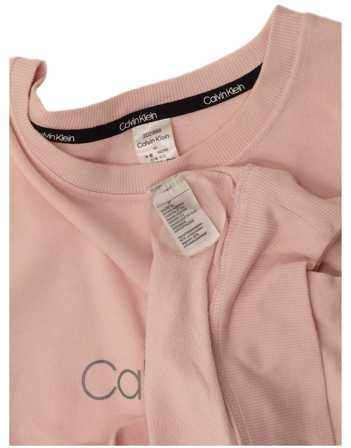 CALVIN KLEIN Damen Grafik-Sweatshirt-Pullover UK 14 Mittelrosa Baumwolle