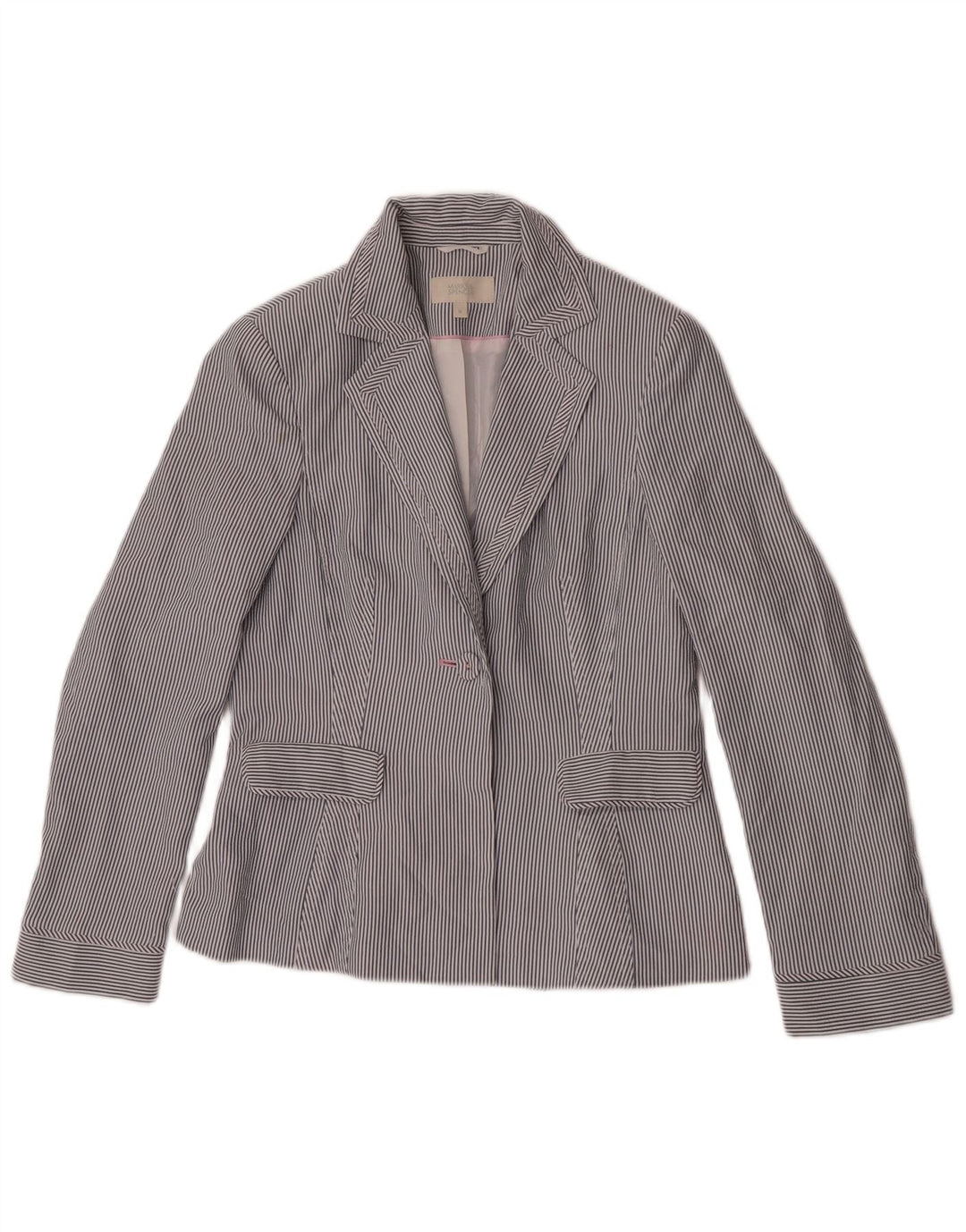 Marks & Spencer Damen-Blazer mit 1 Knopf, Gr. 10, klein, blau, Nadelstreifen