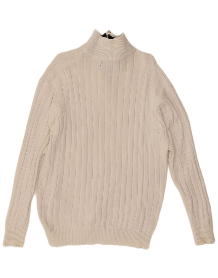 Tommy Hilfiger Herren-Pullover mit Reißverschluss am Hals, groß, aus weißer Baumwolle
