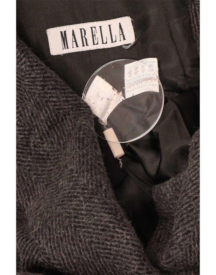Marella Damen Übergroßer Mantel UK 10 Kleine graue Wolle mit Fischgrätmuster