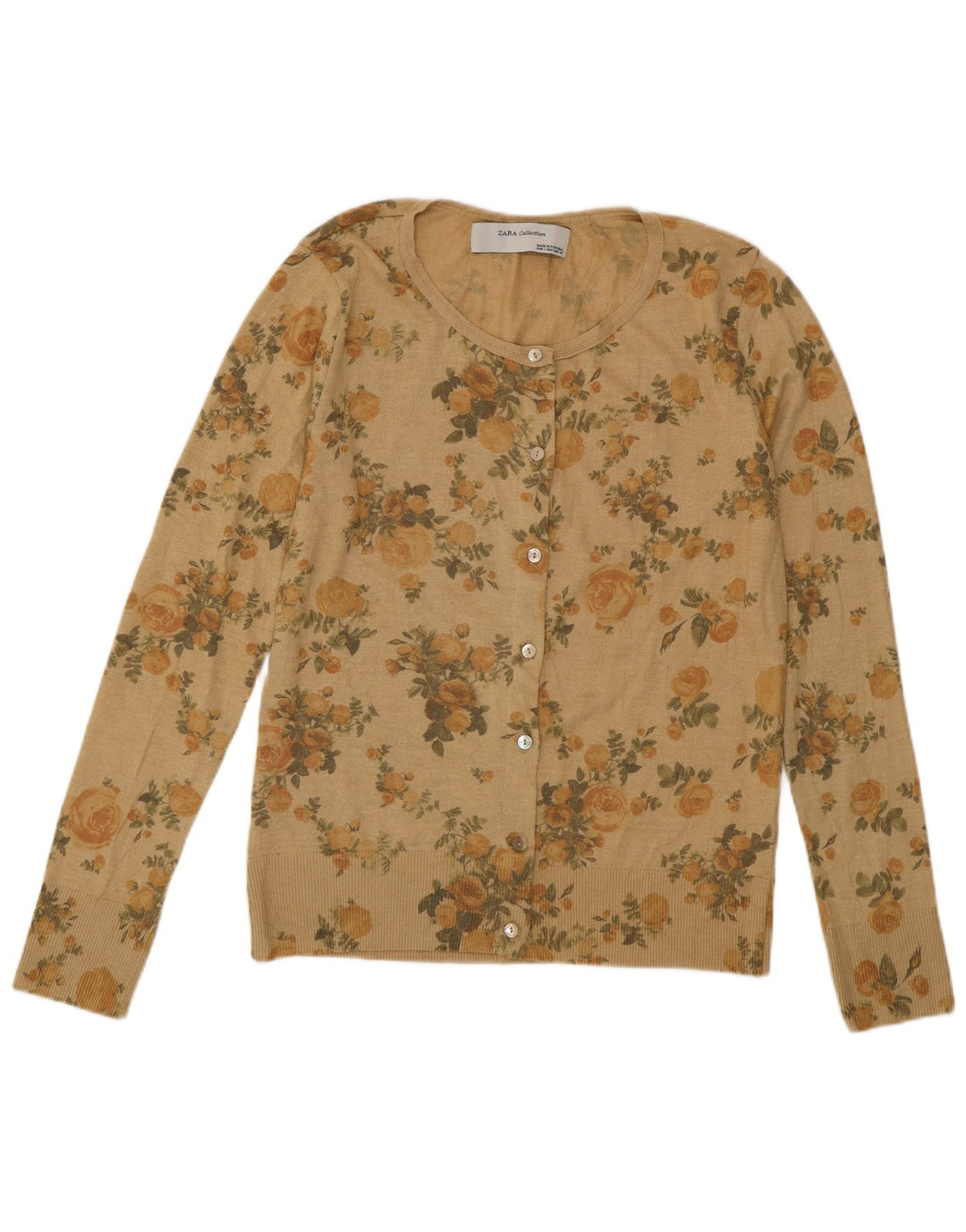 Zara Damen-Cardigan-Pullover UK 14 Large Beige Floral Polyester