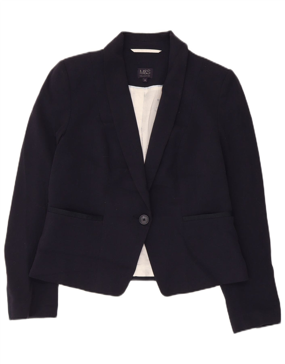 Marks & Spencer Damen Crop 1 Button Blazer Jacke UK 12 Medium Navy Blue
