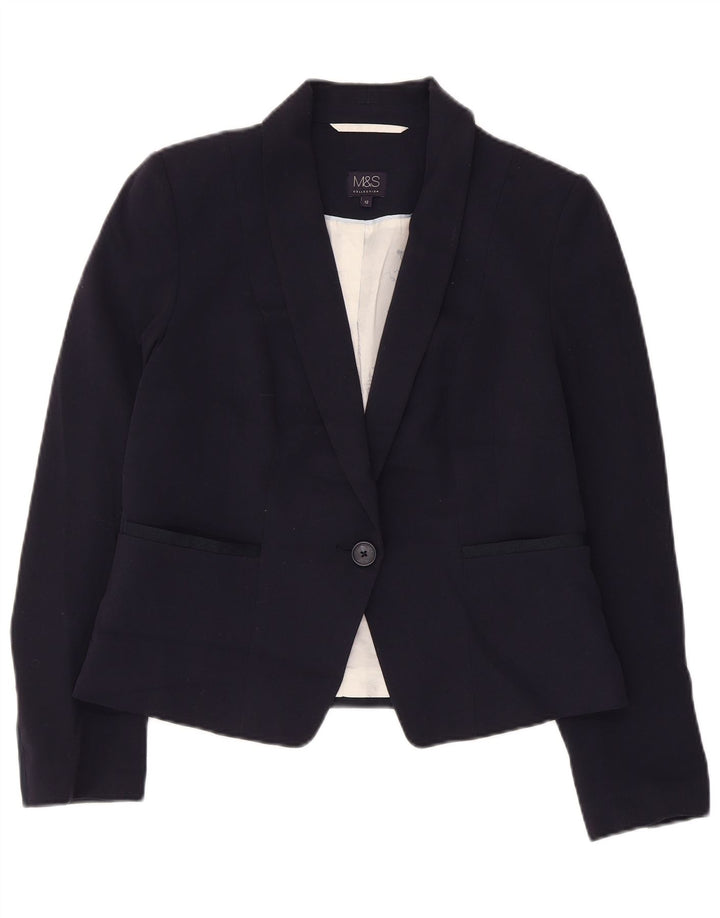 Marks & Spencer Damen Crop 1 Button Blazer Jacke UK 12 Medium Navy Blue