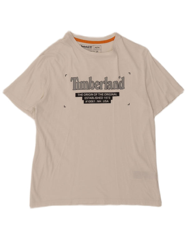 Timberland Herren Grafik-T-Shirt-Oberteil aus mittelweißer Baumwolle