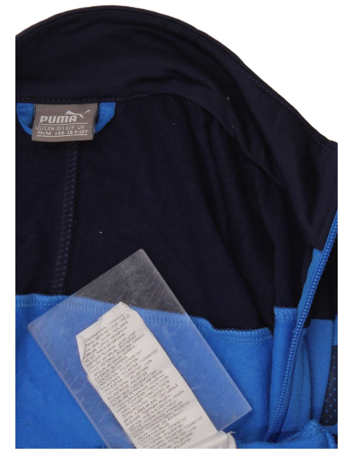 PUMA Boys Graphic Tracksuit Top Jacket 9-10 Years Blue Colourblock