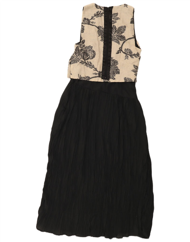 Vintage Damen Ärmelloses Maxikleid IT 42 Mittelweiß Farbblock
