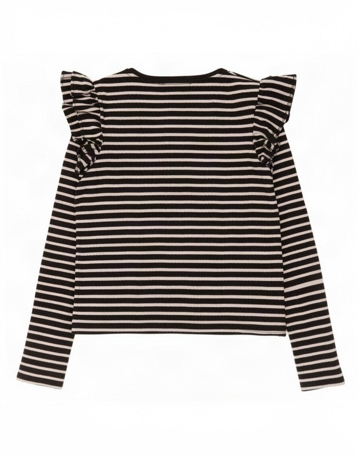 Zara Damen Top Langarm UK 12 Medium Schwarz gestreift
