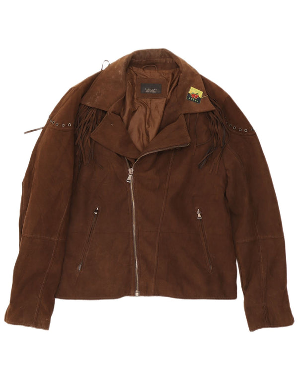 Zara Herren-Bikerjacke aus Wildlederimitat, UK 42, XL, braun, Polyester