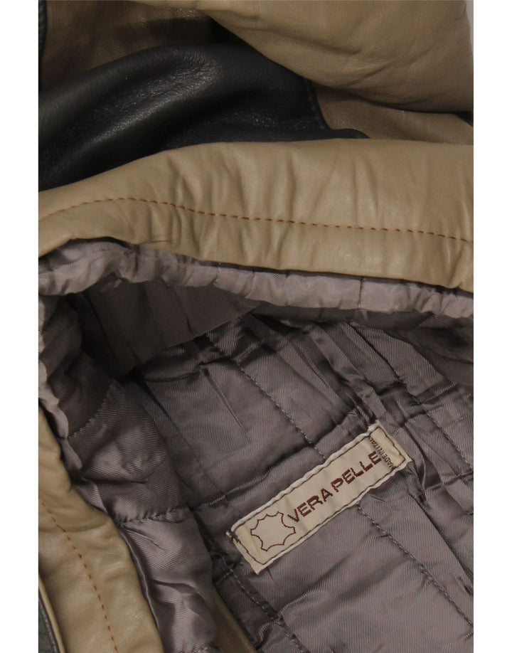 Vintage Damen Lederjacke UK 14 Mittelgraues Colourblock-Leder