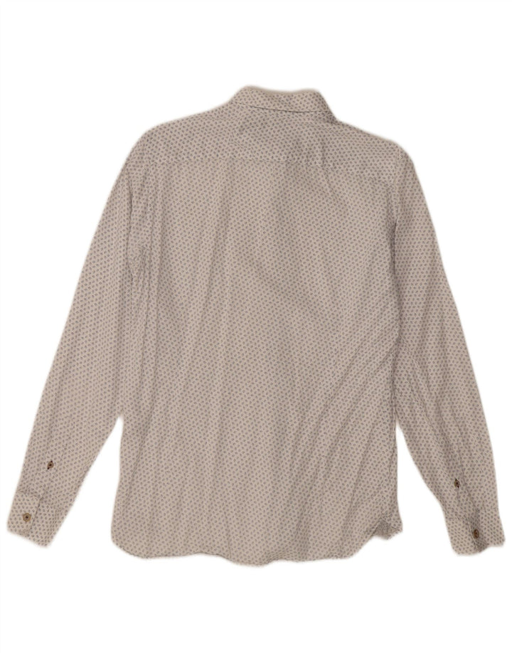 Ted Baker Herren-Hemd mit abstraktem Muster, Größe 3, Medium, cremefarbene Baumwolle
