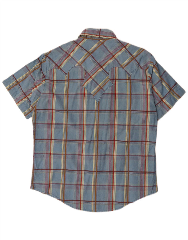 Marlboro Classics Herren-Kurzarmhemd aus mittelblau karierter Baumwolle