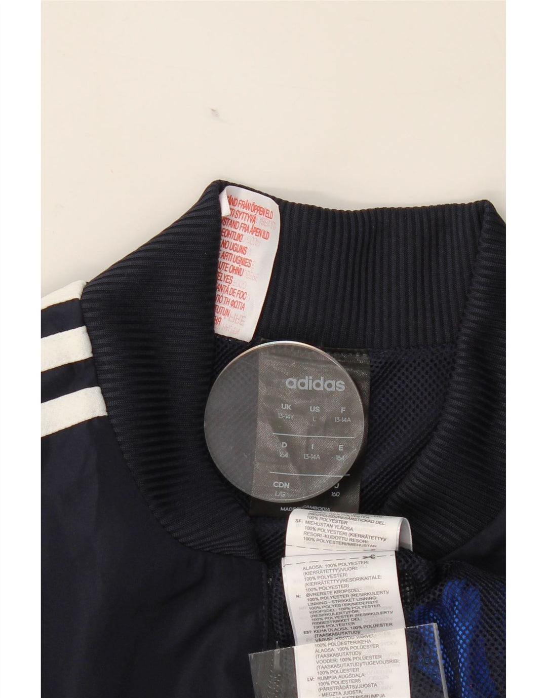 ADIDAS Boys Tracksuit Top Jacket 13-14 Years Blue Colourblock Polyester Vintage Adidas and Second-Hand Adidas from Messina Hembry 