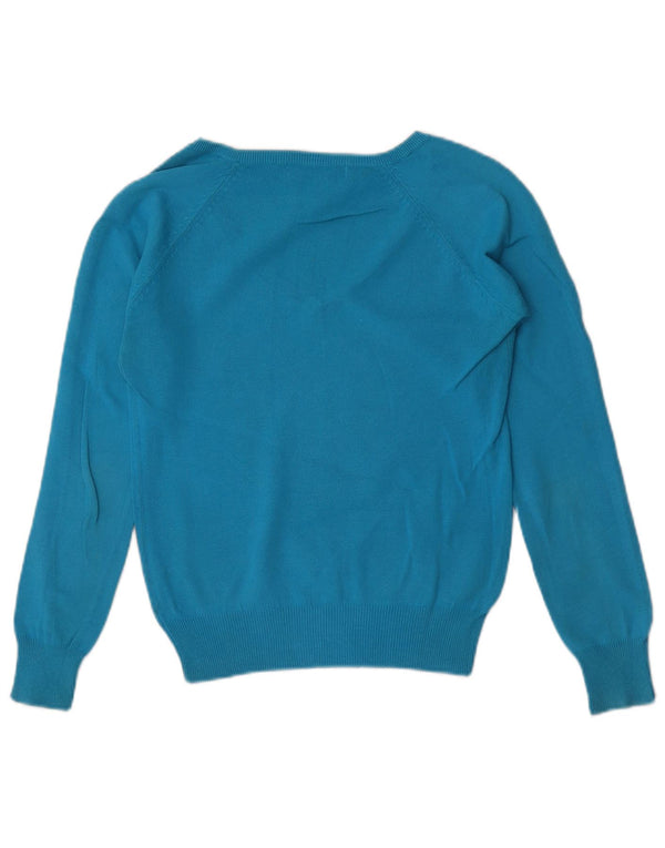 Zara Damen Crop V-Ausschnitt Pullover Pullover UK 10 Small Blau Baumwolle