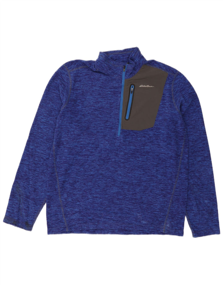 Eddie Bauer Herren-Fleecepullover mit Reißverschluss am Hals, großes, blau meliertes Polyester