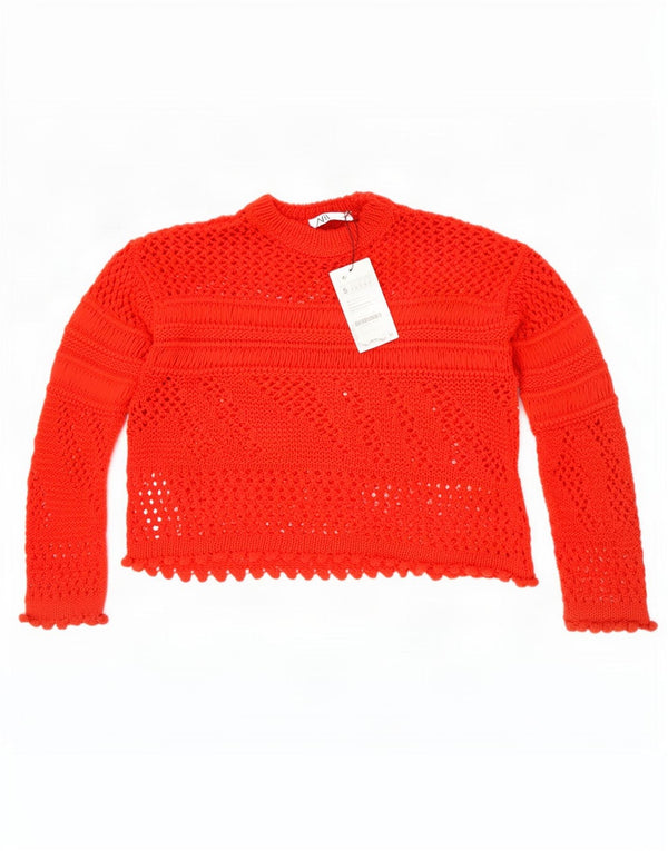 Zara Damen Häkelpullover mit Rundhalsausschnitt, Gr. 10, Small, Rot, Acryl