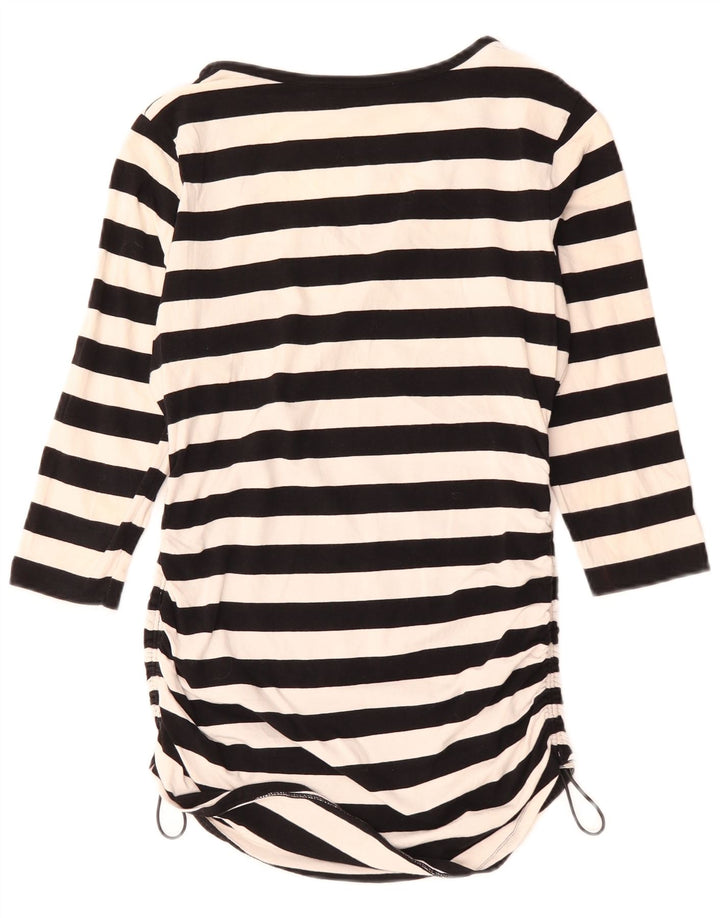 Michael Kors Damen-Top, 3/4-Ärmel, UK-Größe 12, mittelschwarz, gestreift, Baumwolle