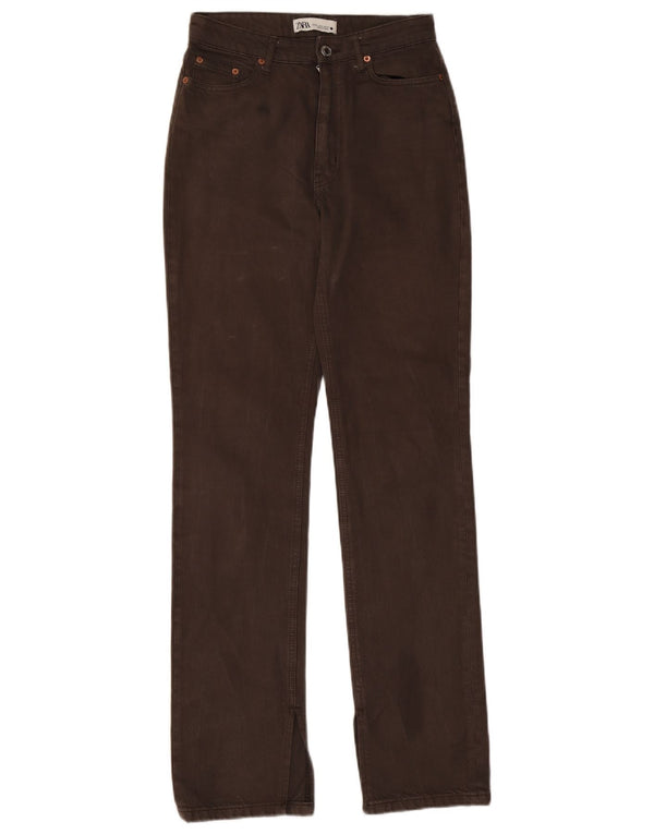 Zara Damen Straight Jeans EU 34 2XS W24 L33 Braune Baumwolle