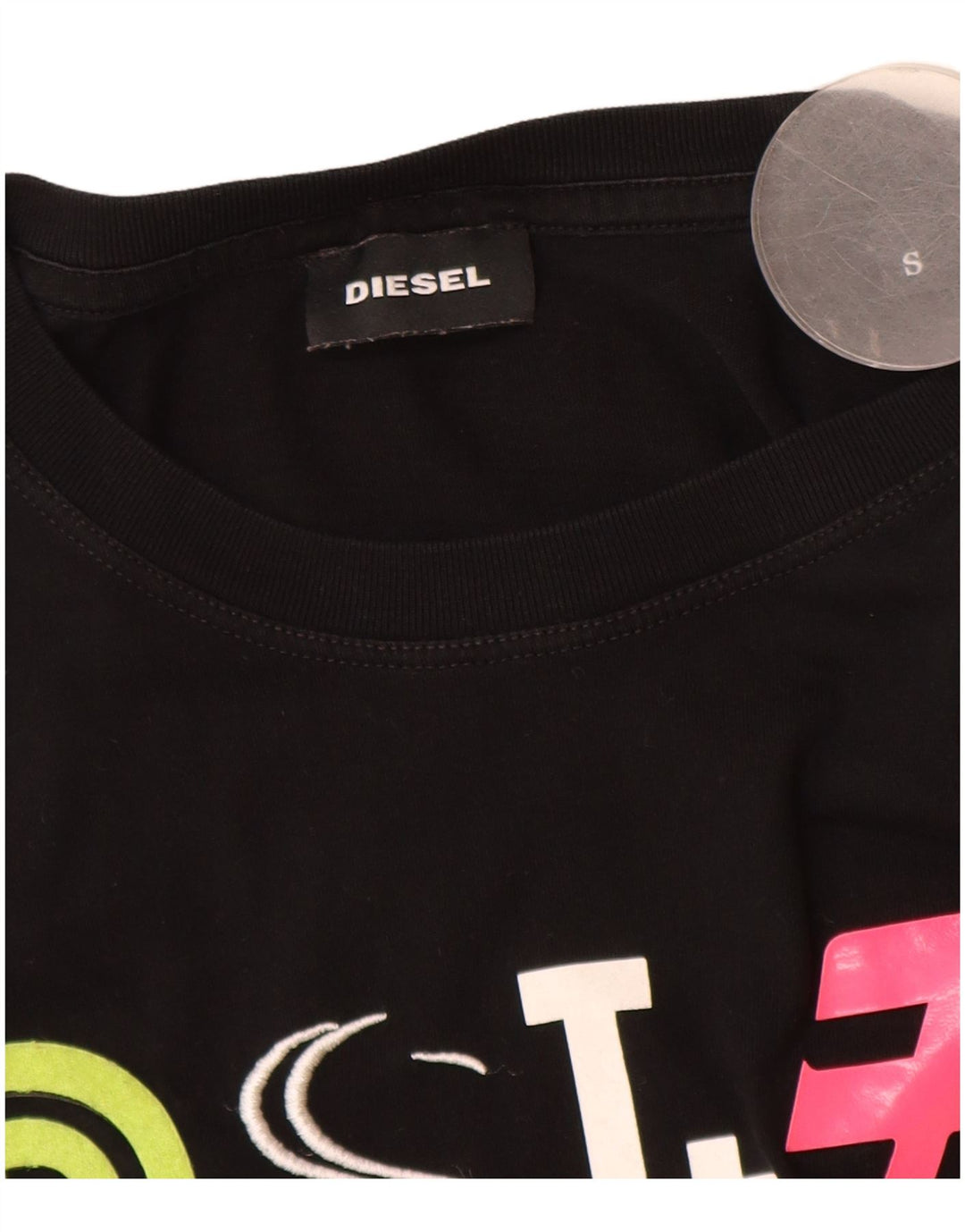 Diesel Womens Graphic T-Shirt Top UK 10 Small Schwarz Baumwolle