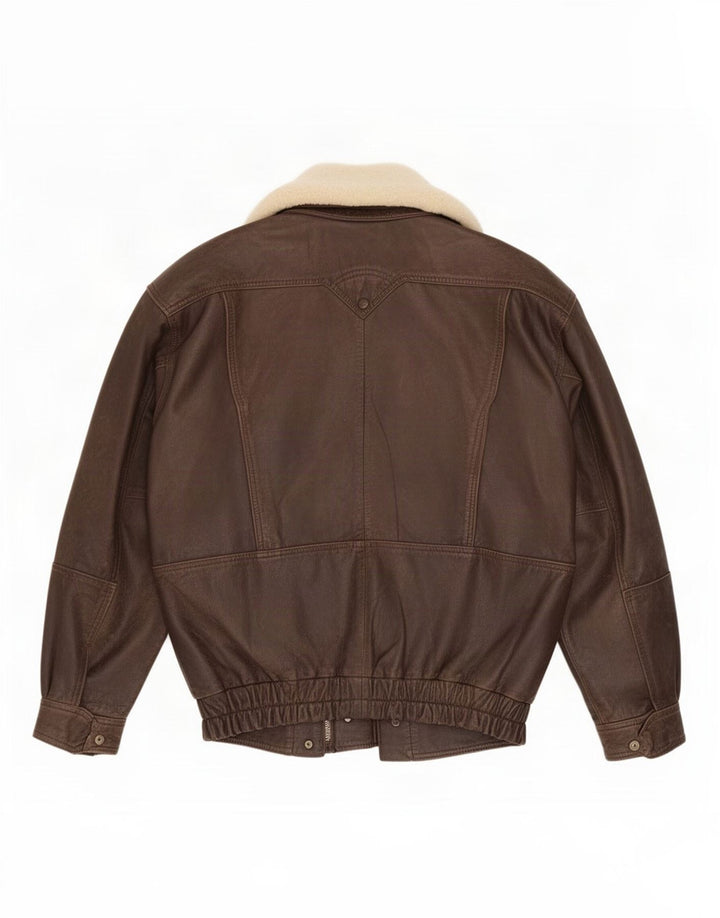 Vintage Herren Leder-Shearling-Jacke IT 48 Mittelbraun