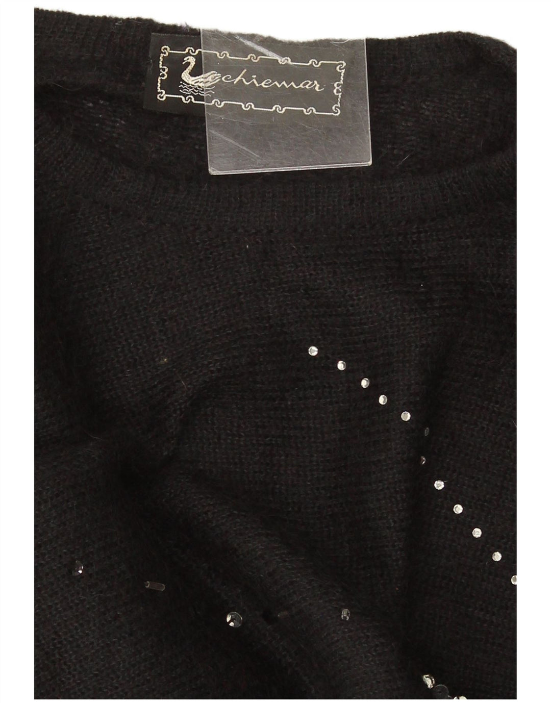 Vintage Damen Übergroßer Crop Rundhalspullover Pullover IT 46 Large Schwarz