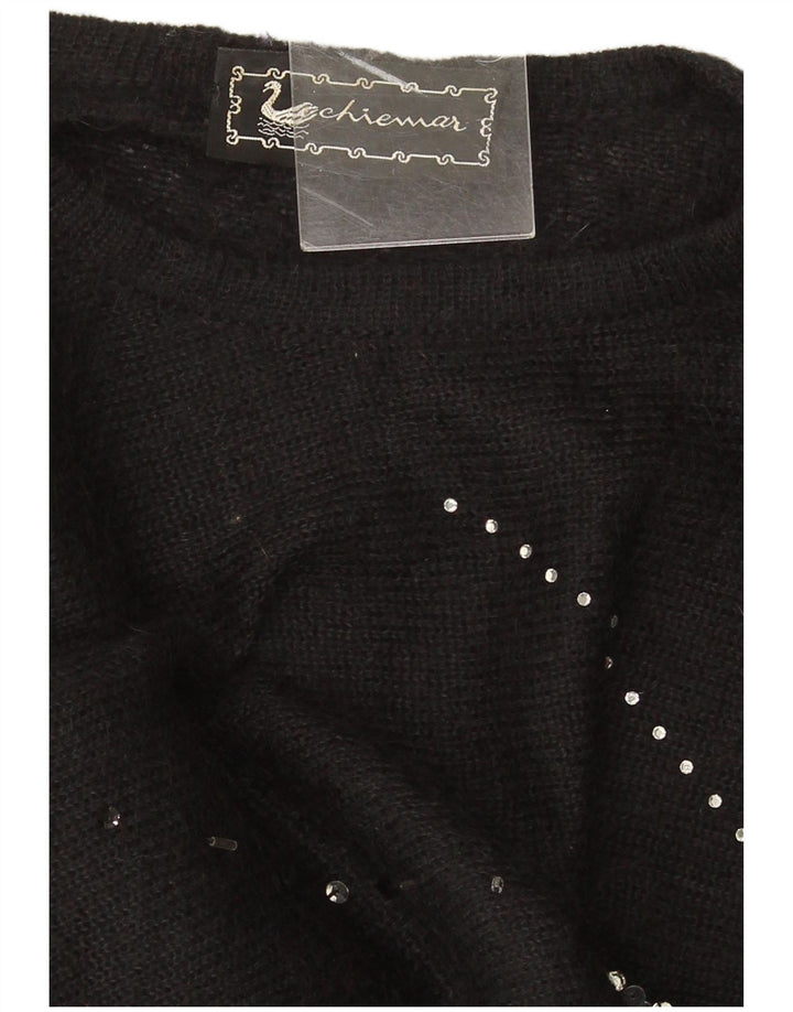Vintage Damen Übergroßer Crop Rundhalspullover Pullover IT 46 Large Schwarz