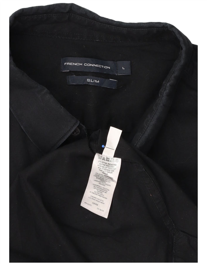 French Connection Slim-Hemd für Herren, groß, marineblau, Baumwolle