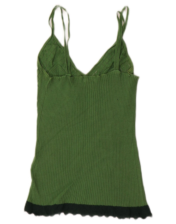 BENETTON Damen Strick-Cami-Top UK 4 XS Grüner Farbblock