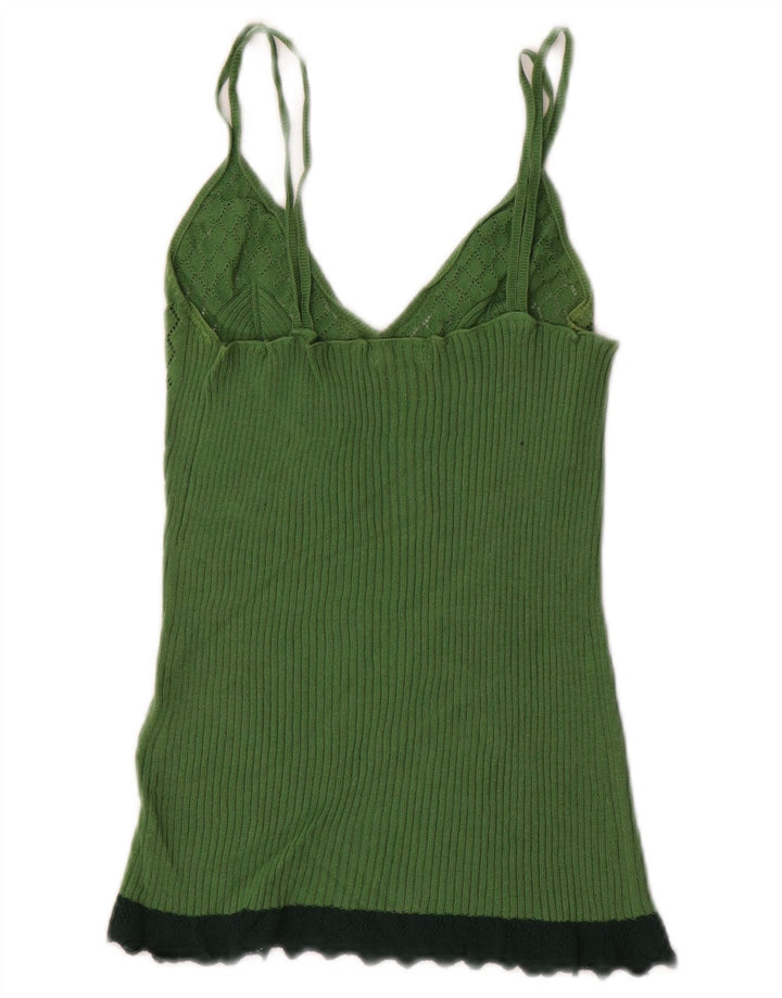 BENETTON Damen Strick-Cami-Top UK 4 XS Grüner Farbblock