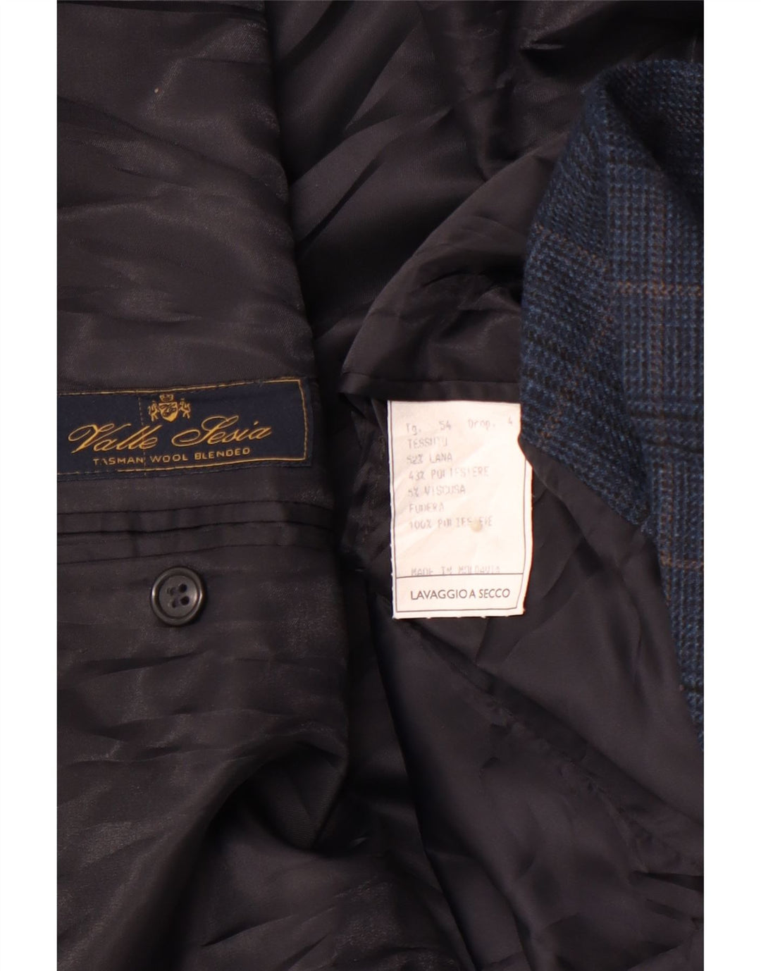 VALLE LESIA Herren 3-Knopf-Blazerjacke IT 54 2XL Marineblauer Hahnentrittmuster