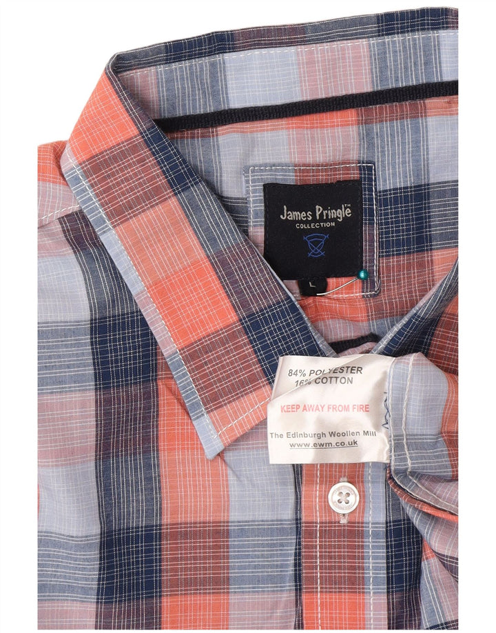 James Pringle Herren-Kurzarmhemd, groß, blau kariert, Polyester