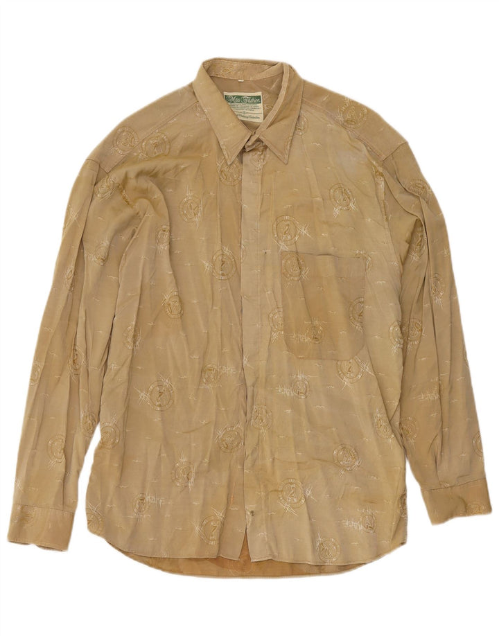 Mac Fashion Herren-Hemd mit abstraktem Muster, Größe L, Beige