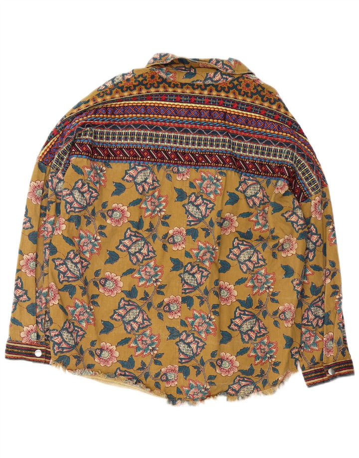 Zara Damen-Oversize-Hemd, Gr. 10, Small, Khaki, Blumenmuster