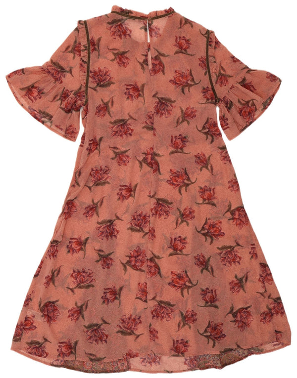 Marks & Spencer Womens See Through A-Line Dress UK 14 Medium Pink Floral
