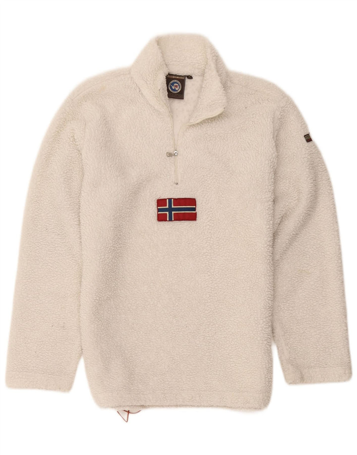 Napapijri Herren Geographic Fleece-Pullover mit Reißverschluss, Größe S, Weiß, Polyester