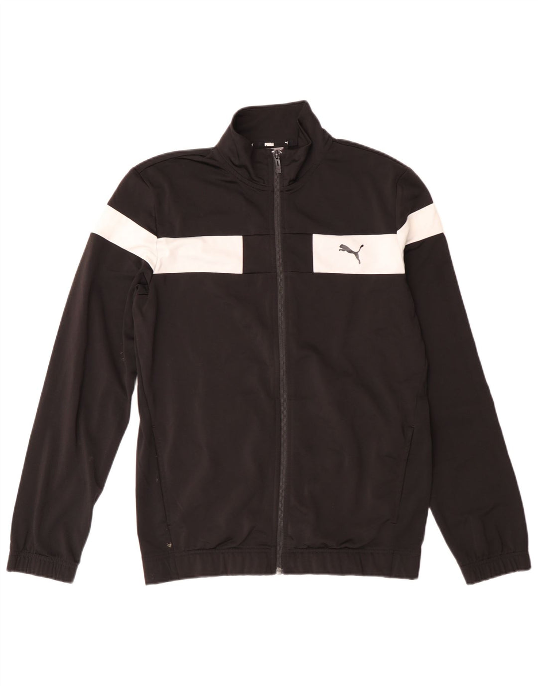 Puma Jungen-Trainingsanzug-Top-Jacke, 15–16 Jahre, schwarzes Farbblock-Polyester