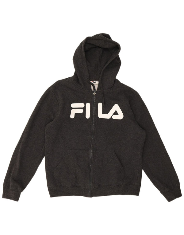 Fila Jungen-Kapuzenpullover mit grafischem Reißverschluss, 15–16 Jahre, graue Baumwolle