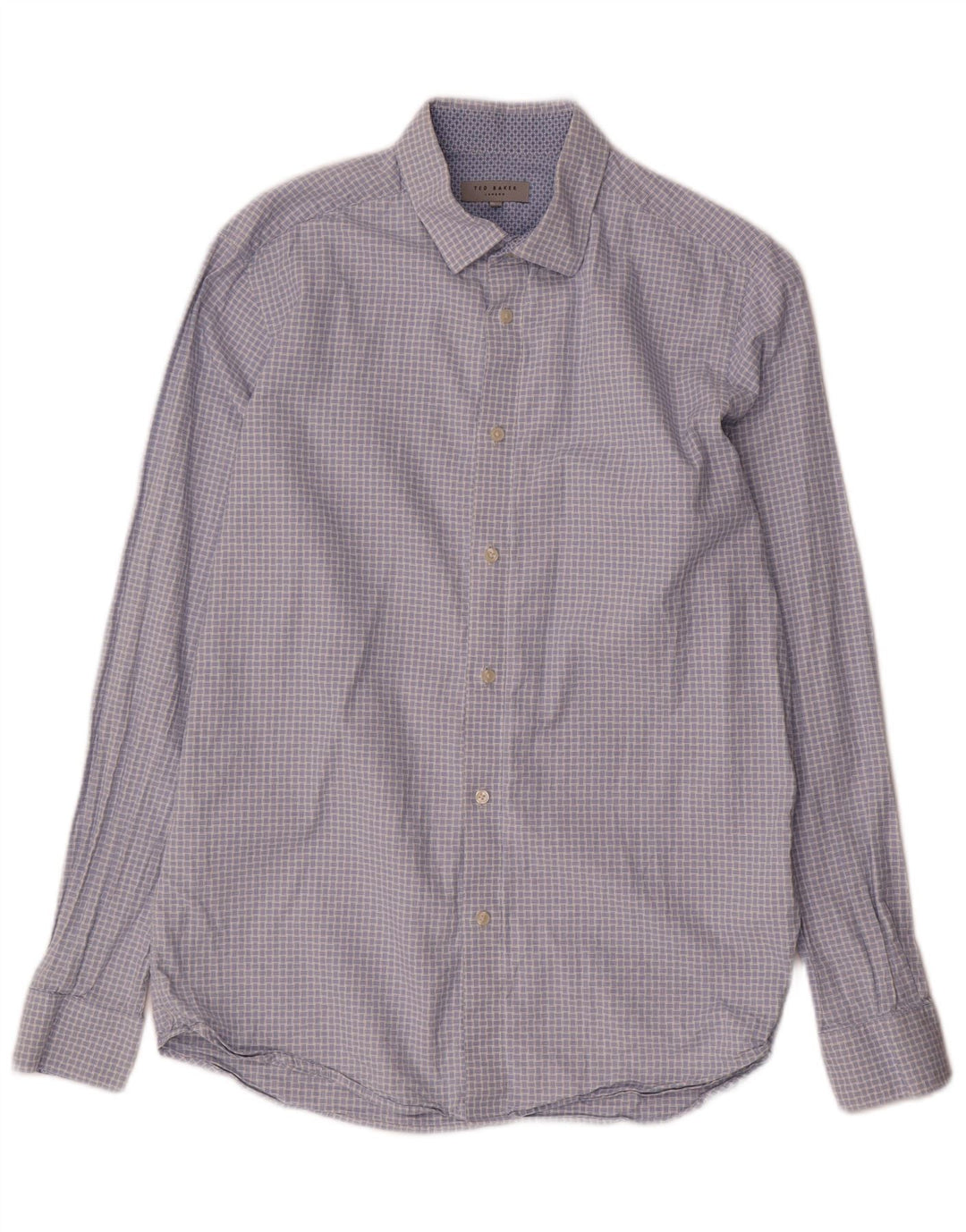 Ted Baker Herrenhemd, Größe 3, mittelblaue Gingham-Baumwolle
