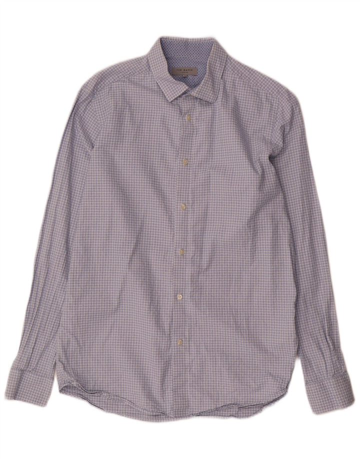 Ted Baker Herrenhemd, Größe 3, mittelblaue Gingham-Baumwolle