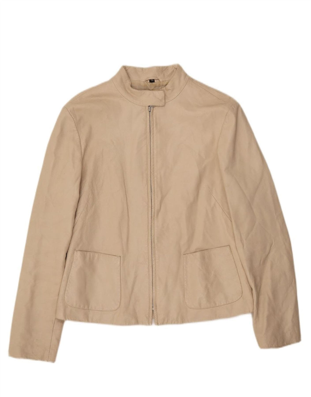 VINTAGE Womens Leather Jacket IT 46 Large Beige Leather