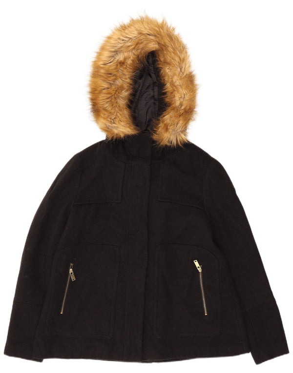 Zara Damen Bomberjacke mit Kapuze UK 14 Mittelschwarzes Polyester