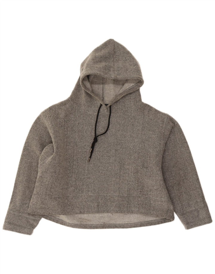 Zara Damen Übergroßer Kapuzenpullover UK 14 Mittelgraues Acryl