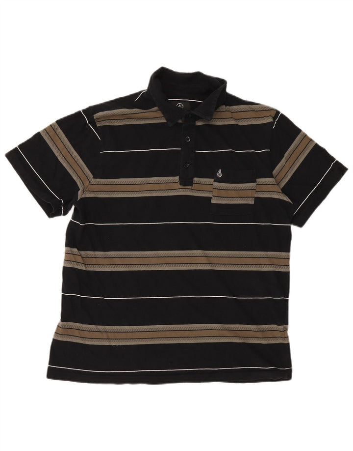 VOLCOM Herren-Poloshirt, mittelschwarz, gestreift, Baumwolle
