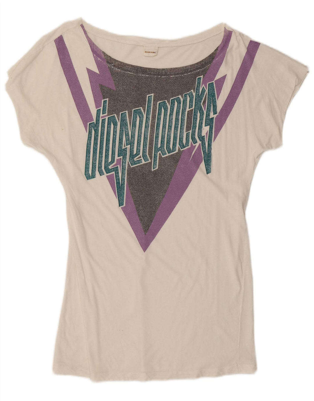 DIESEL Damen Grafik T-Shirt Top UK 10 Small Weiß